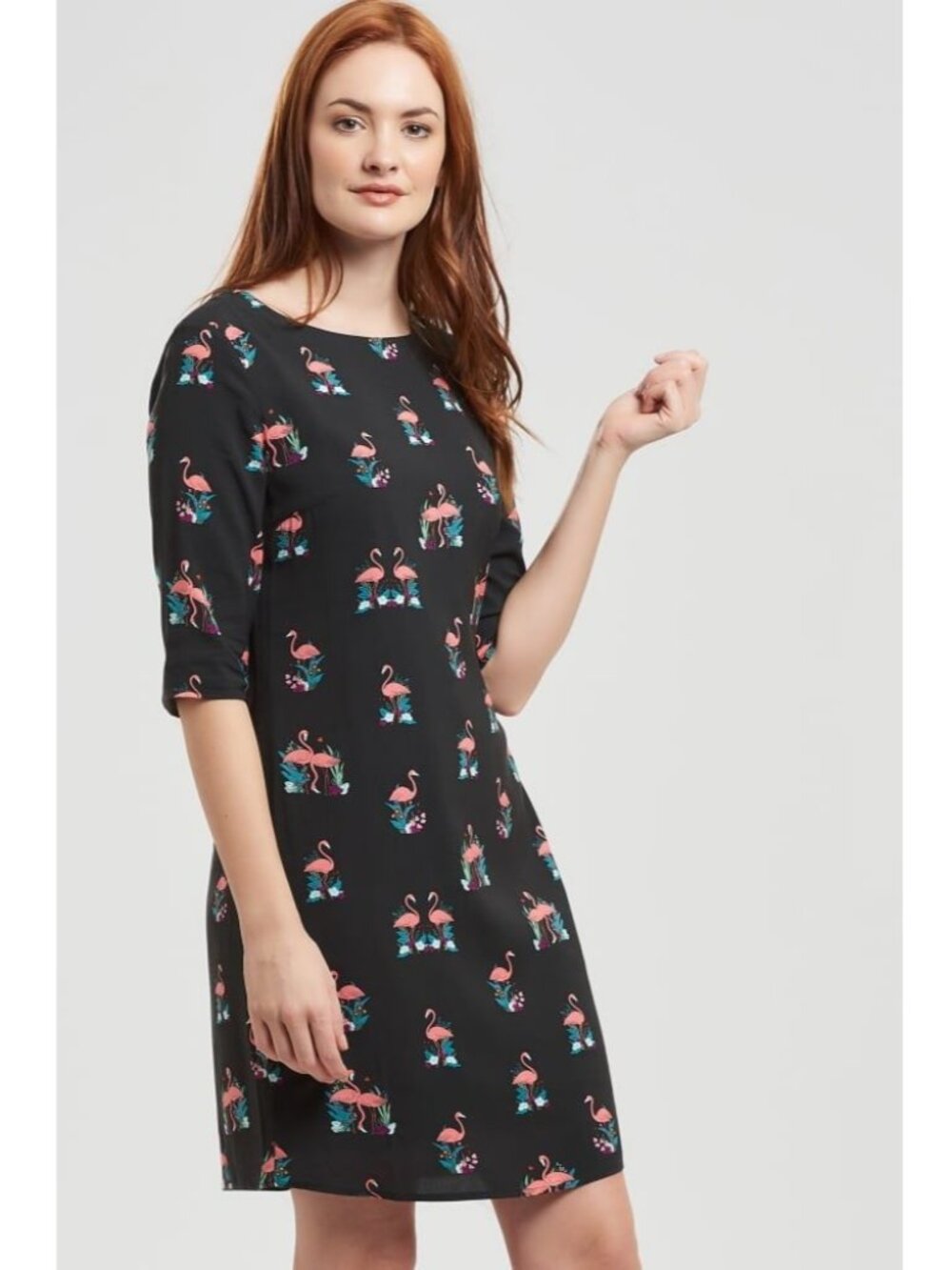 Sugarhill Boutique Mod Dress in Black & Pink Flamingo w/ Half Sleeves UK 8